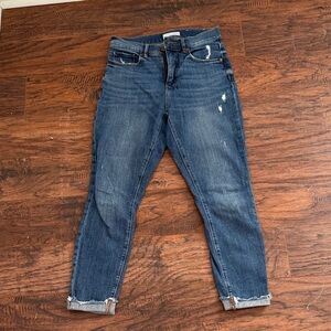LOFT Distressed Ankle Jeans in Dark Blue